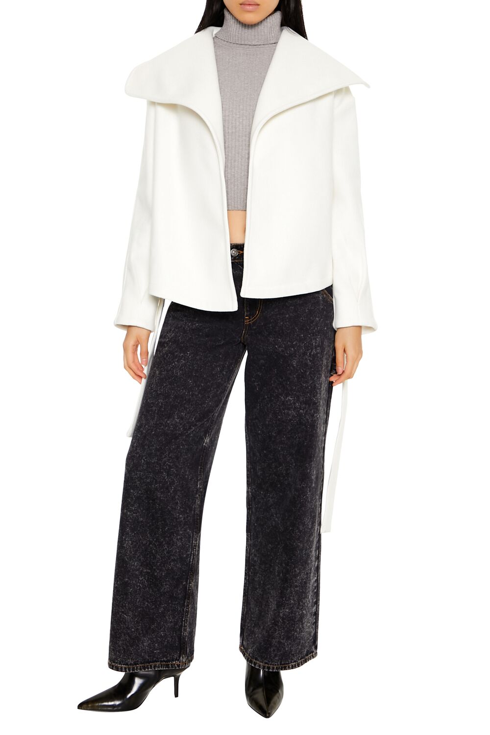  Forever 21 Brushed Tie-Waist Wrap Coat - egret-swatch - Bonton
