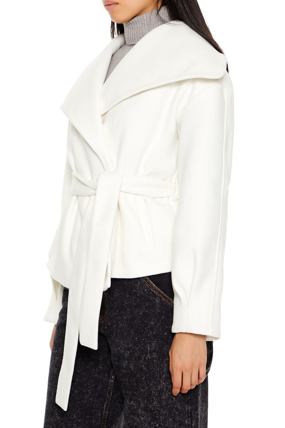  Forever 21 Brushed Tie-Waist Wrap Coat - egret-swatch - Bonton