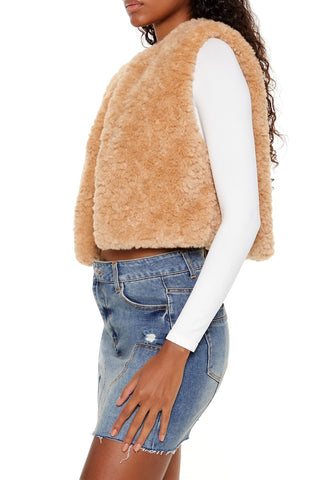 Faux Shearling Cropped Vest
