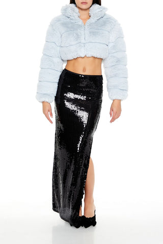 Cropped Faux Fur Zip-Up Coat