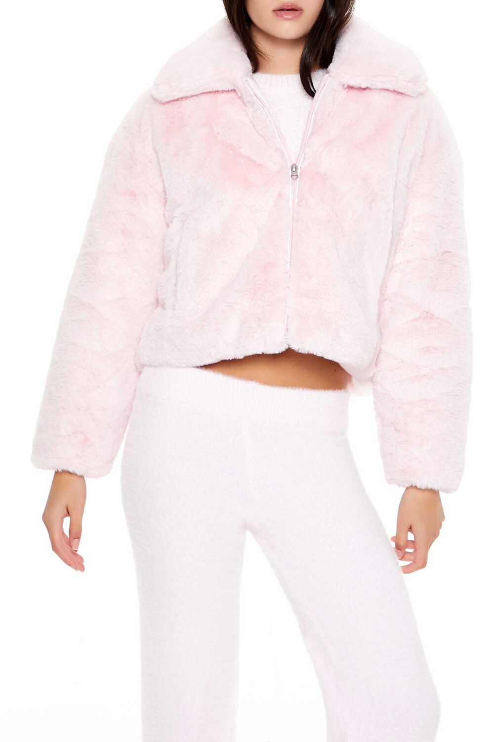  Forever 21 Faux Fur Zip-Up Coat - white - Bonton