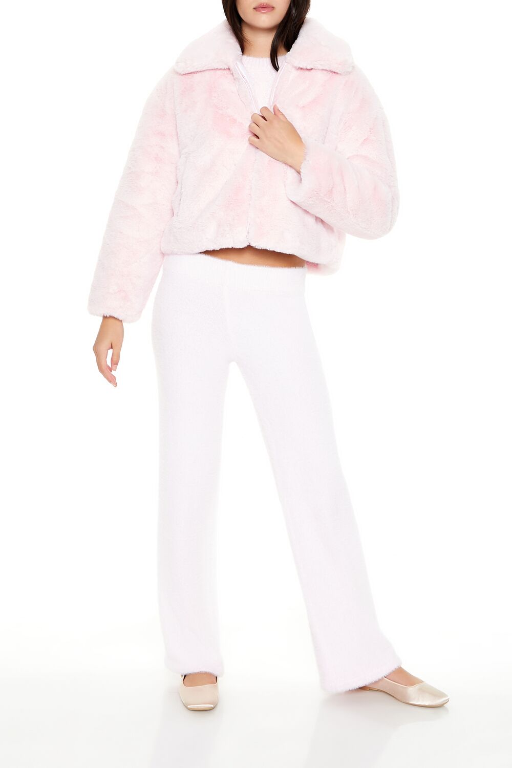  Forever 21 Faux Fur Zip-Up Coat - white - Bonton