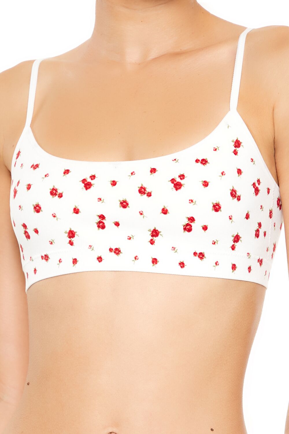  Forever 21 Seamless Rose Print Bralette - red-multi - Bonton