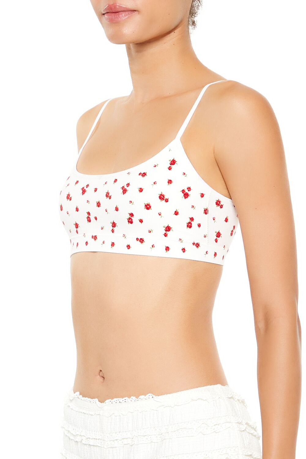  Forever 21 Seamless Rose Print Bralette - red-multi - Bonton
