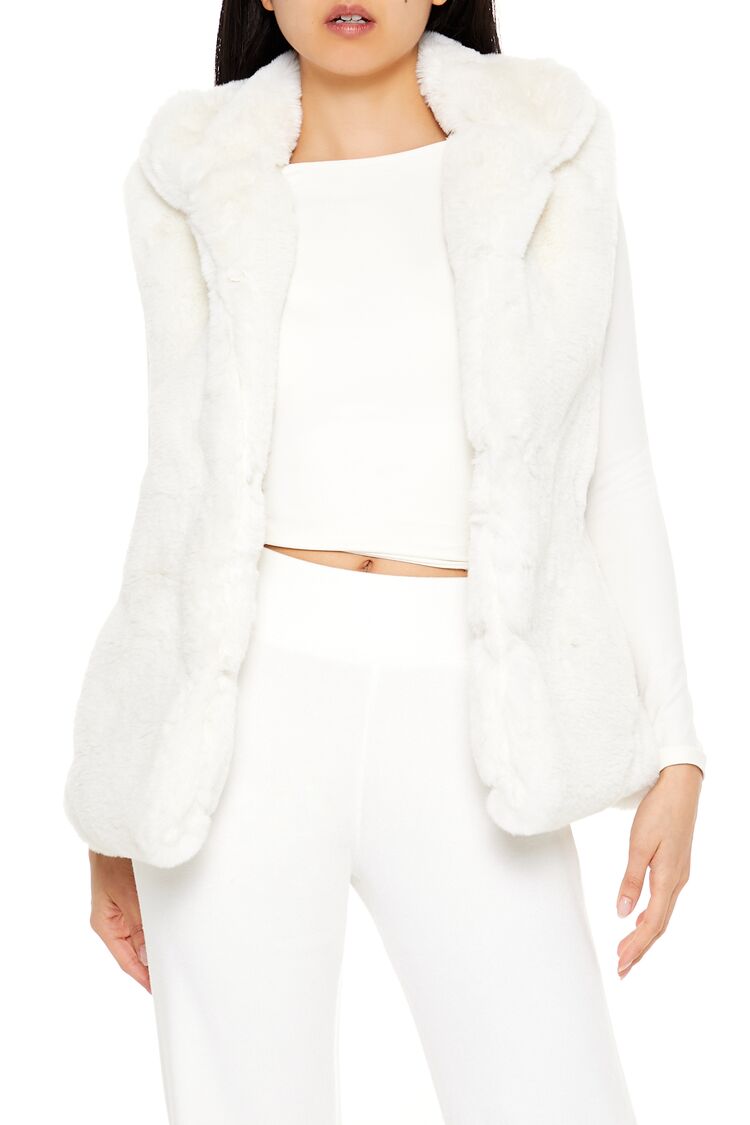  Forever 21 Notched Faux Fur Vest - blossom - Bonton