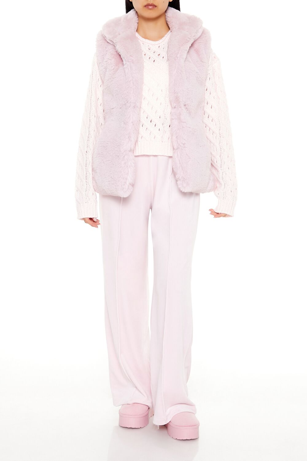  Forever 21 Notched Faux Fur Vest - blossom - Bonton