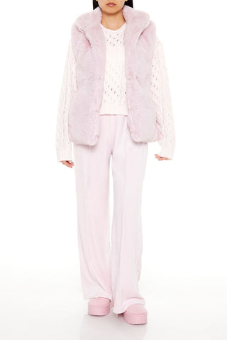Notched Faux Fur Vest