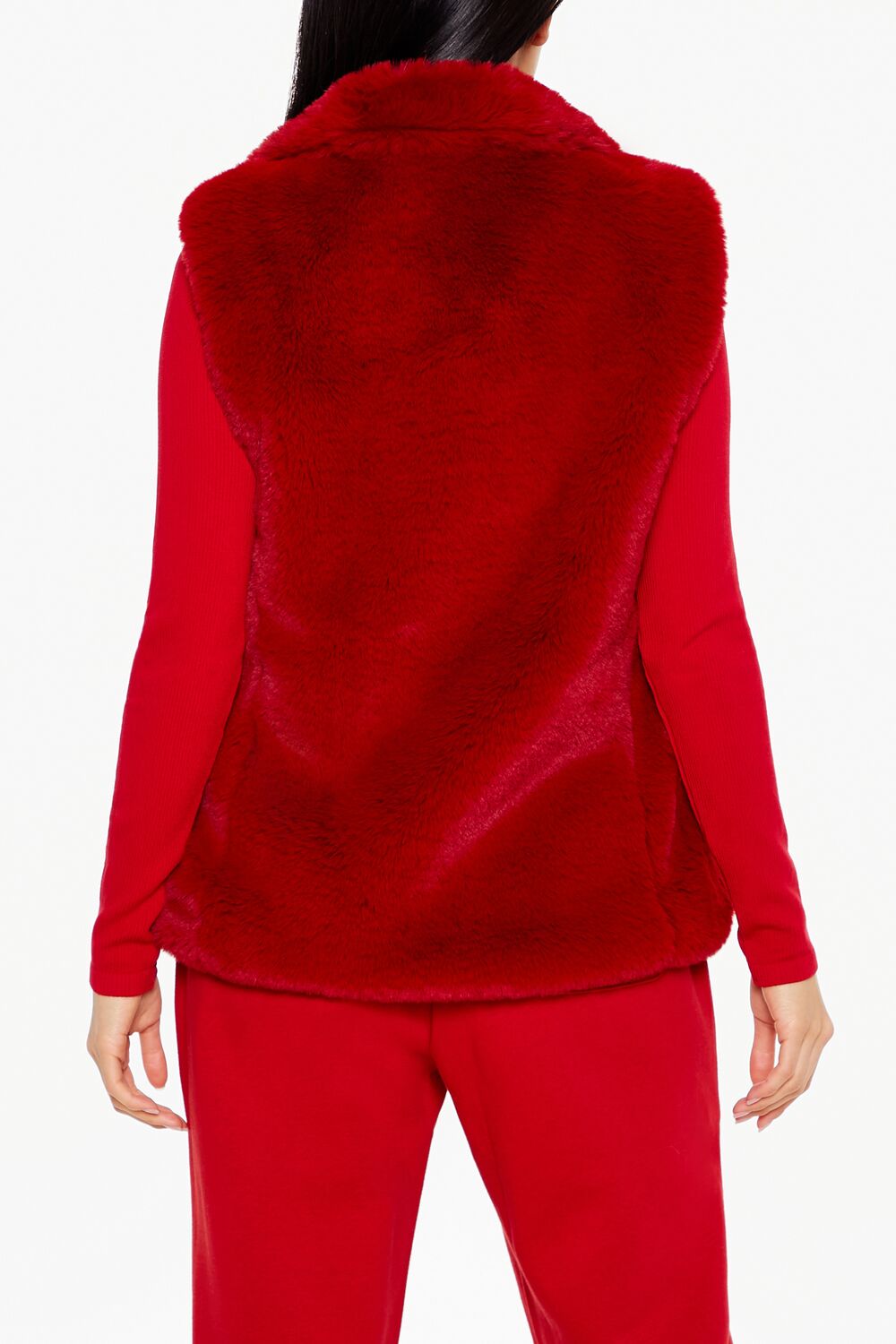  Forever 21 Notched Faux Fur Vest - dark-red-swatch - Bonton