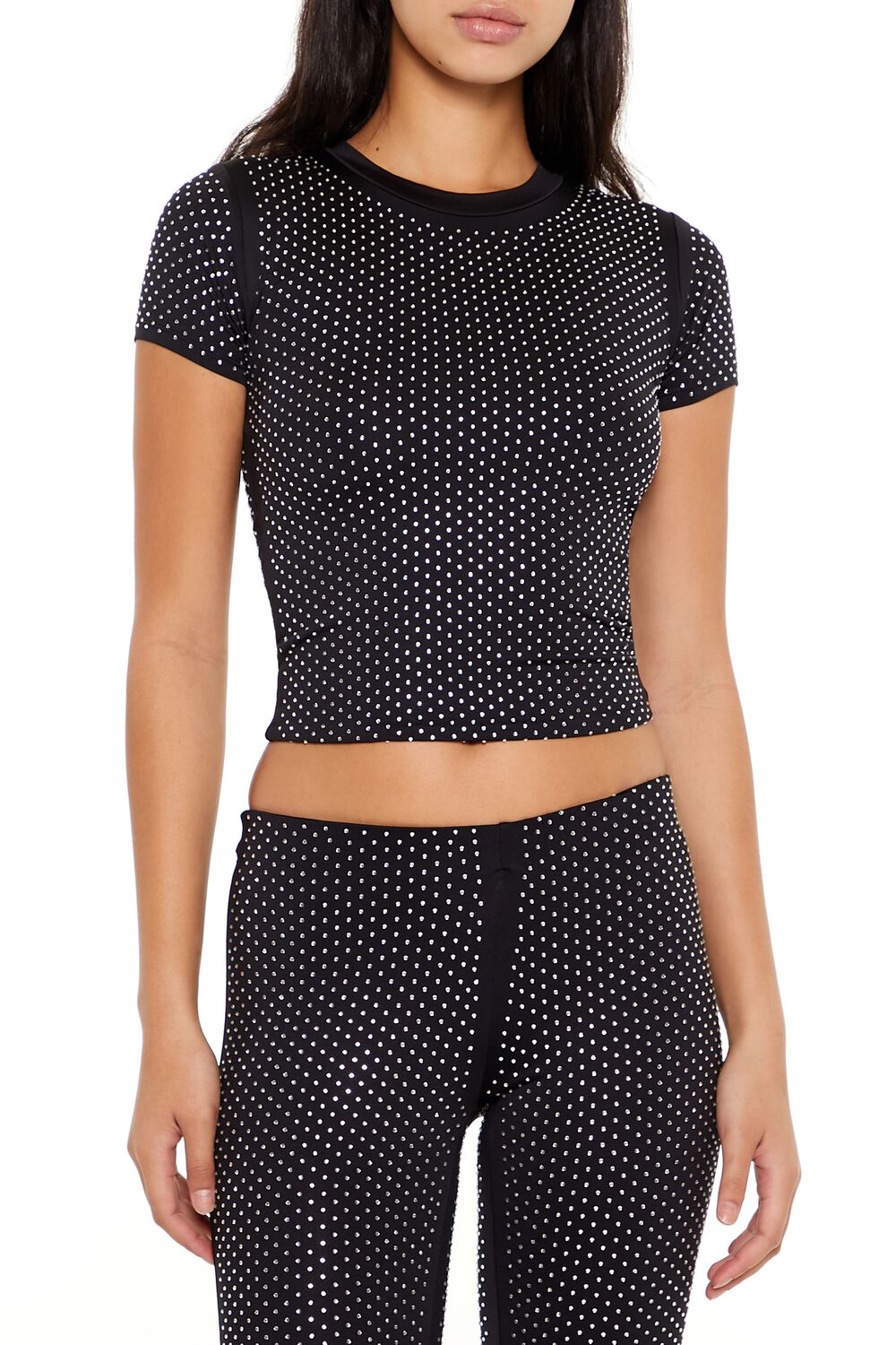  Forever 21 Contour Sculpt Rhinestone Tee - black - Bonton