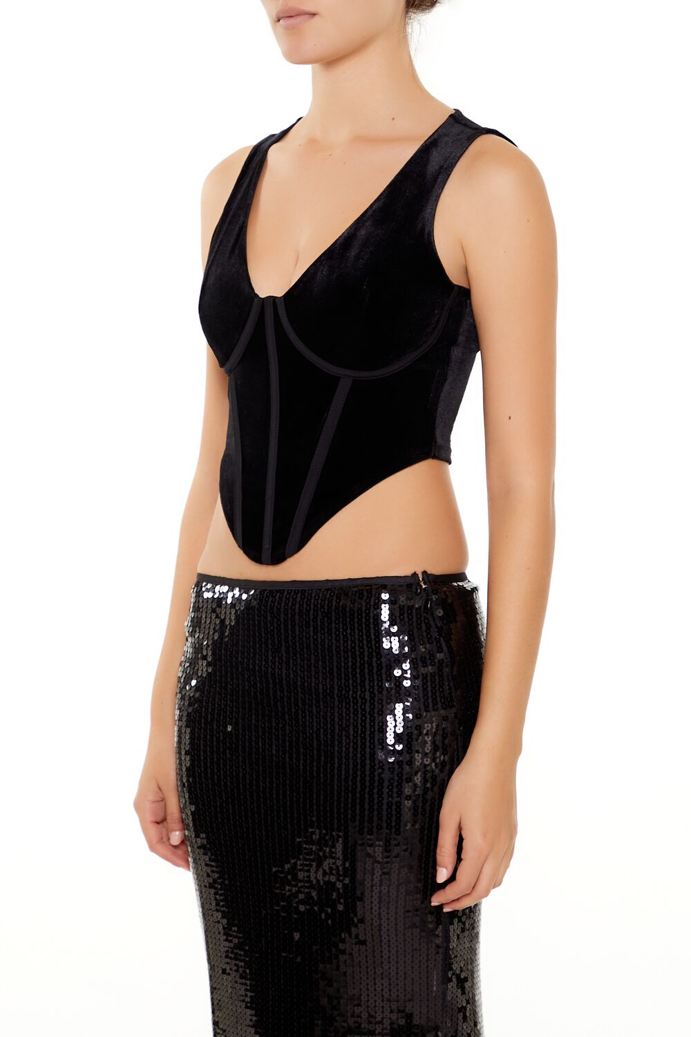  Forever 21 Velvet Bustier Cropped Tank Top - black - Bonton