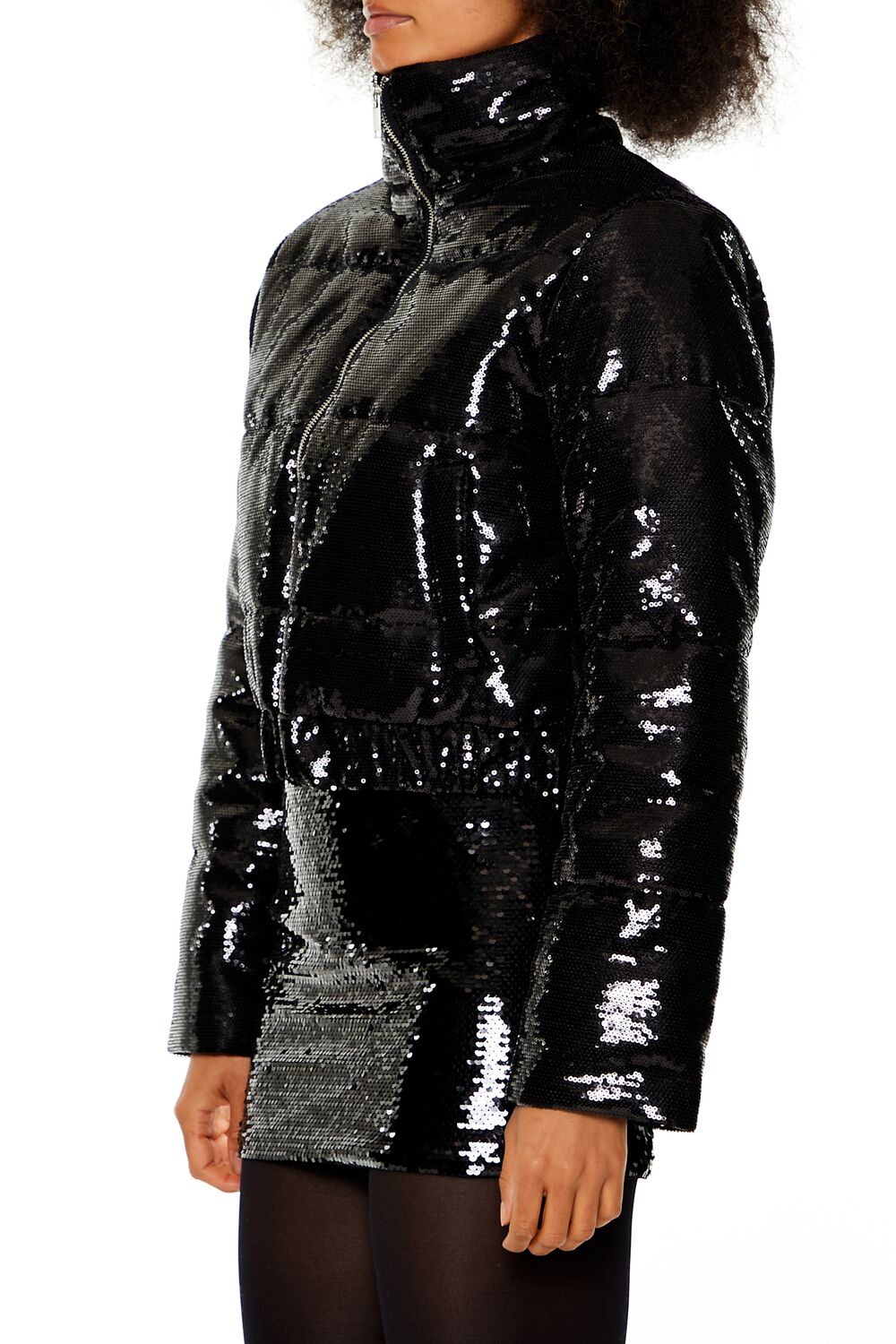  Forever 21 Sequin Zip-Up Puffer Jacket - black-swatch - Bonton