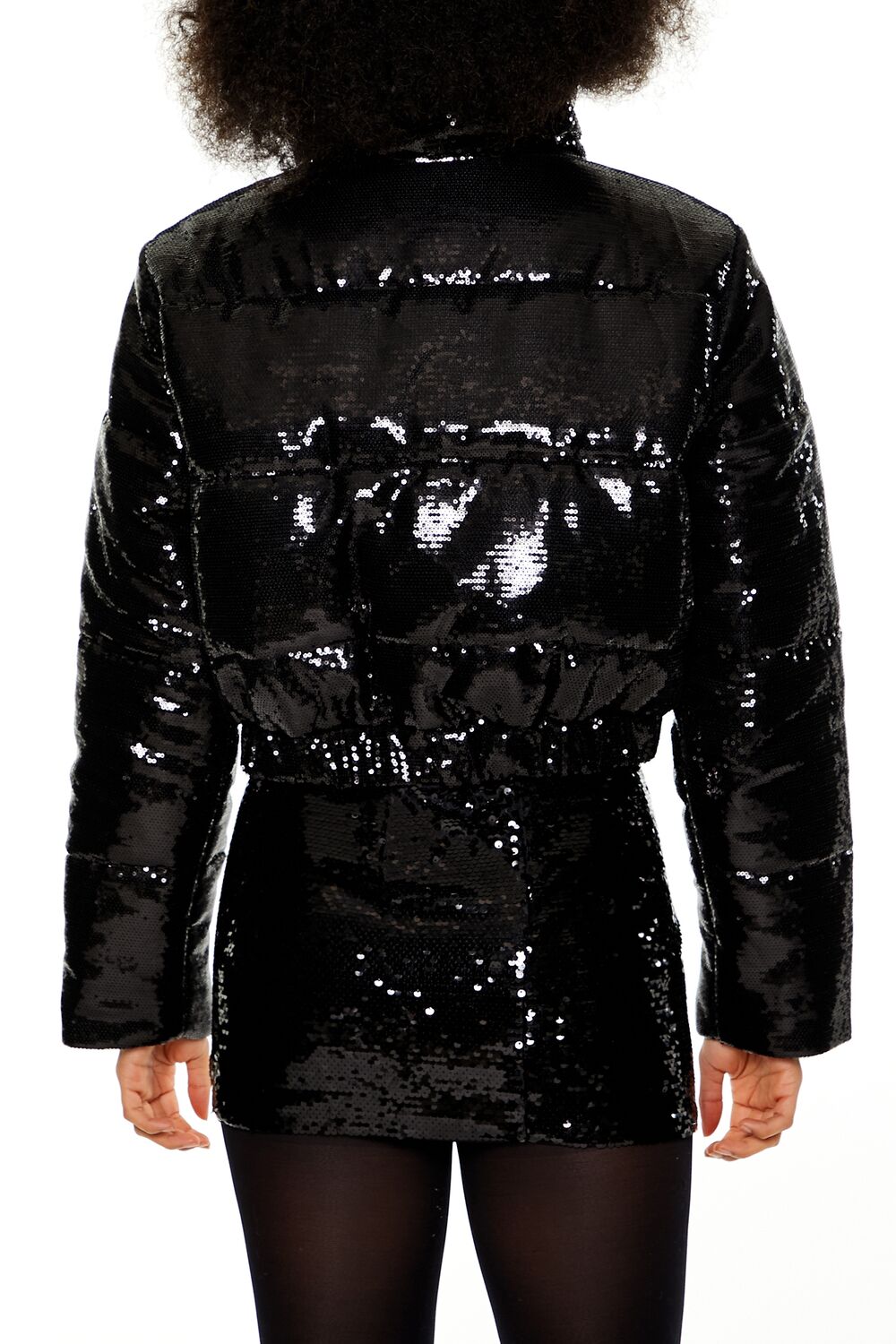  Forever 21 Sequin Zip-Up Puffer Jacket - black-swatch - Bonton