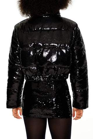 Sequin Zip-Up Puffer Jacket