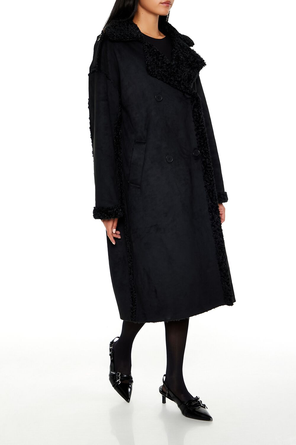  Forever 21 Faux Shearling & Suede Coat - black-swatch - Bonton