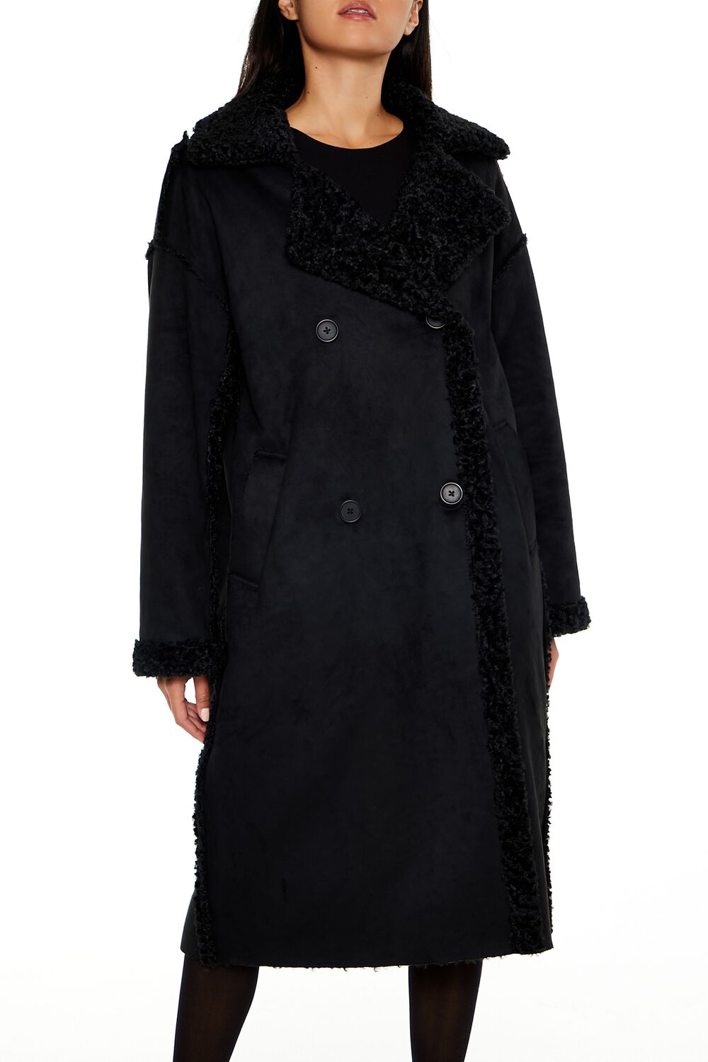  Forever 21 Faux Shearling & Suede Coat - black-swatch - Bonton