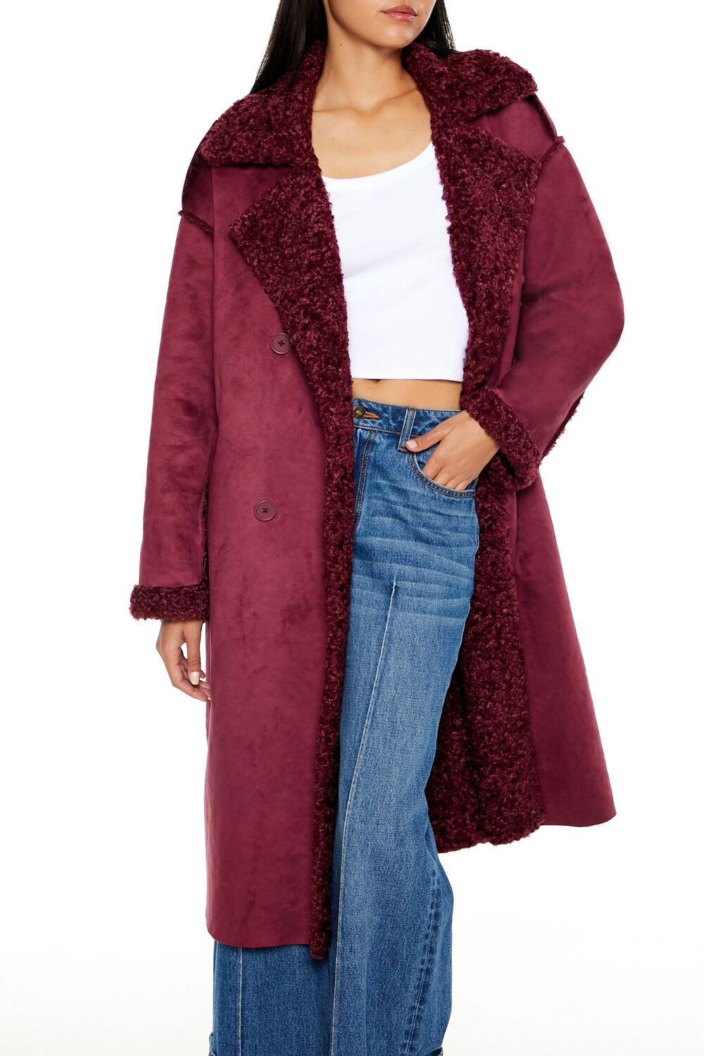  Forever 21 Faux Shearling & Suede Coat - black-swatch - Bonton