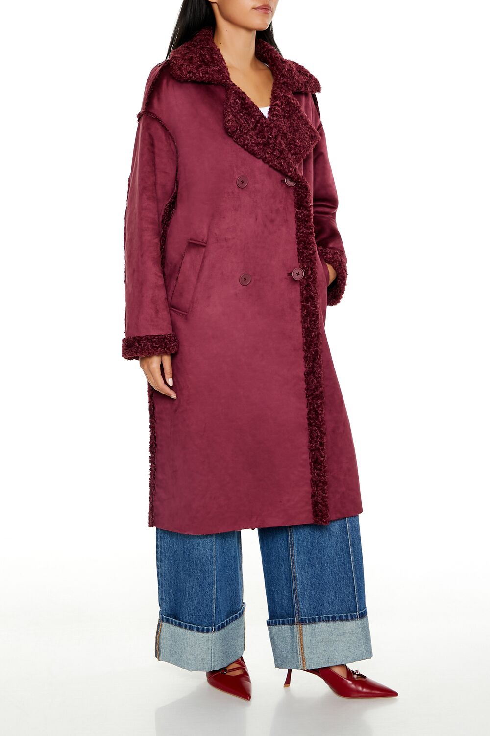  Forever 21 Faux Shearling & Suede Coat - black-swatch - Bonton