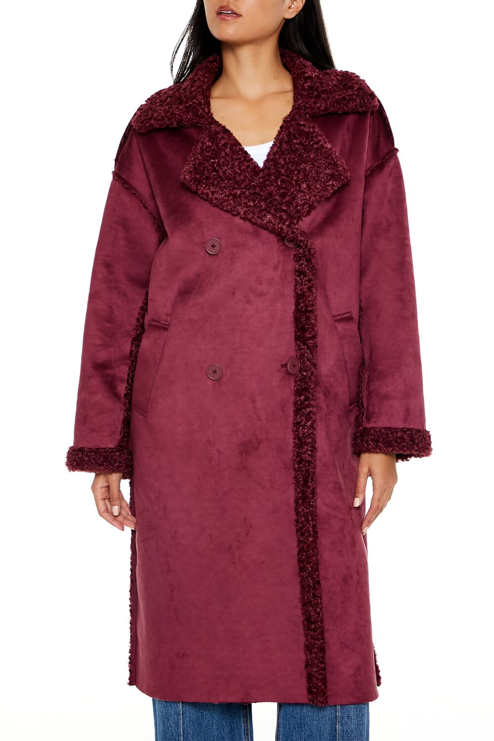  Forever 21 Faux Shearling & Suede Coat - black-swatch - Bonton