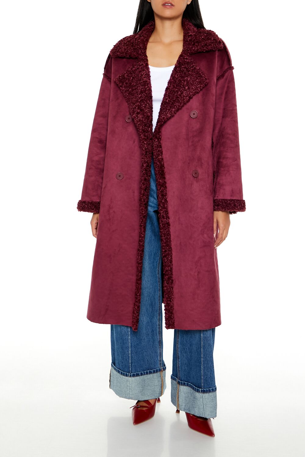  Forever 21 Faux Shearling & Suede Coat - black-swatch - Bonton