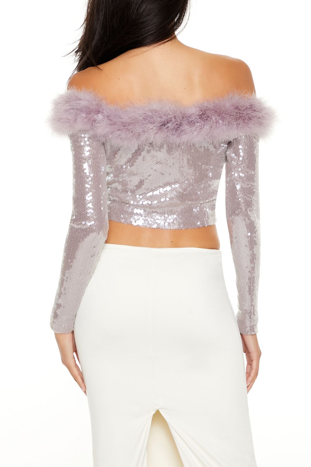  Forever 21 Faux Fur-Trim Sequin Crop Top - lavender - Bonton