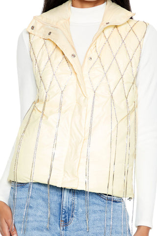 Quilted Rhinestone Fringe Vest