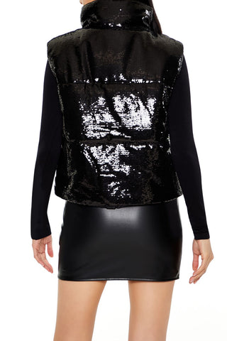 Sequin Quilted Faux Leather Vest