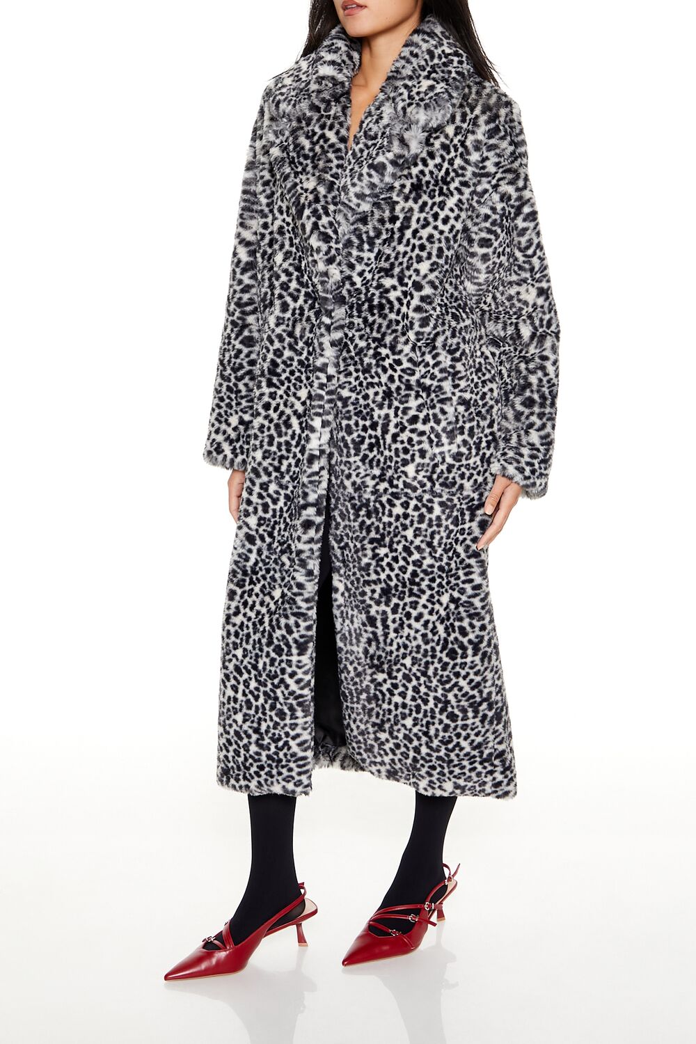  Forever 21 Faux Fur Leopard Longline Coat - grey-multi-swatch - Bonton