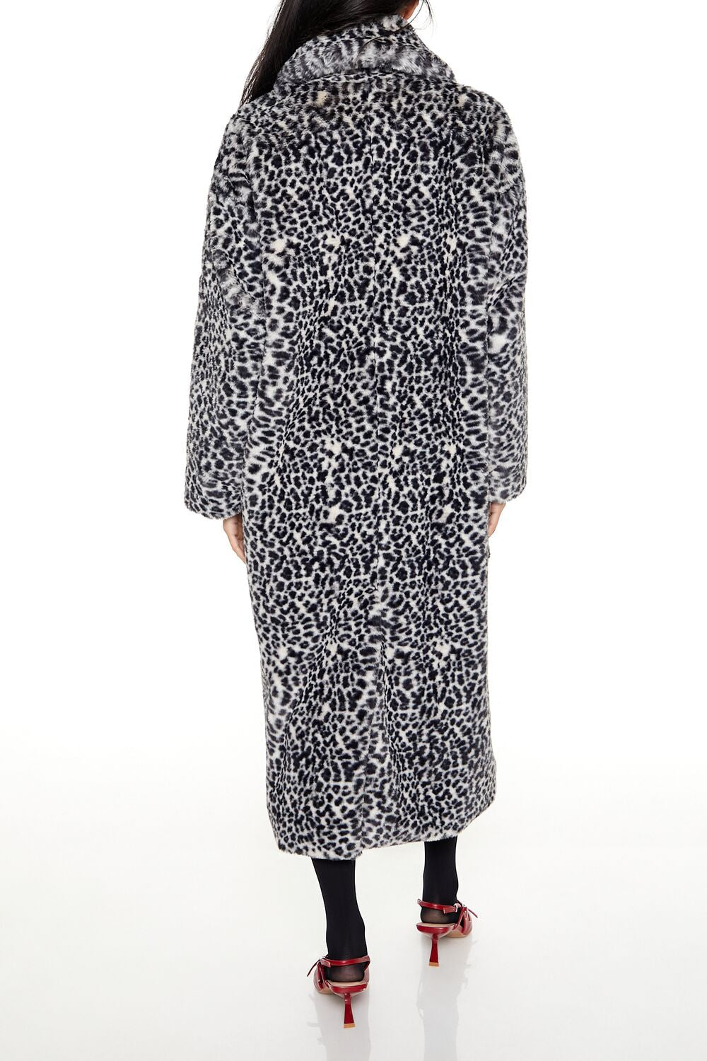 Forever 21 Faux Fur Leopard Longline Coat - grey-multi-swatch - Bonton