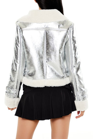 Metallic Cropped Moto Jacket