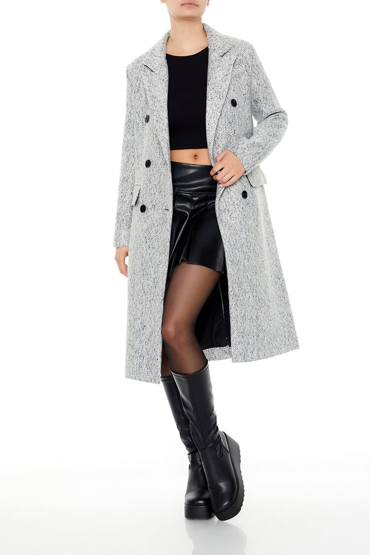  Forever 21 Herringbone Double-Breasted Coat - grey-multi-swatch - Bonton