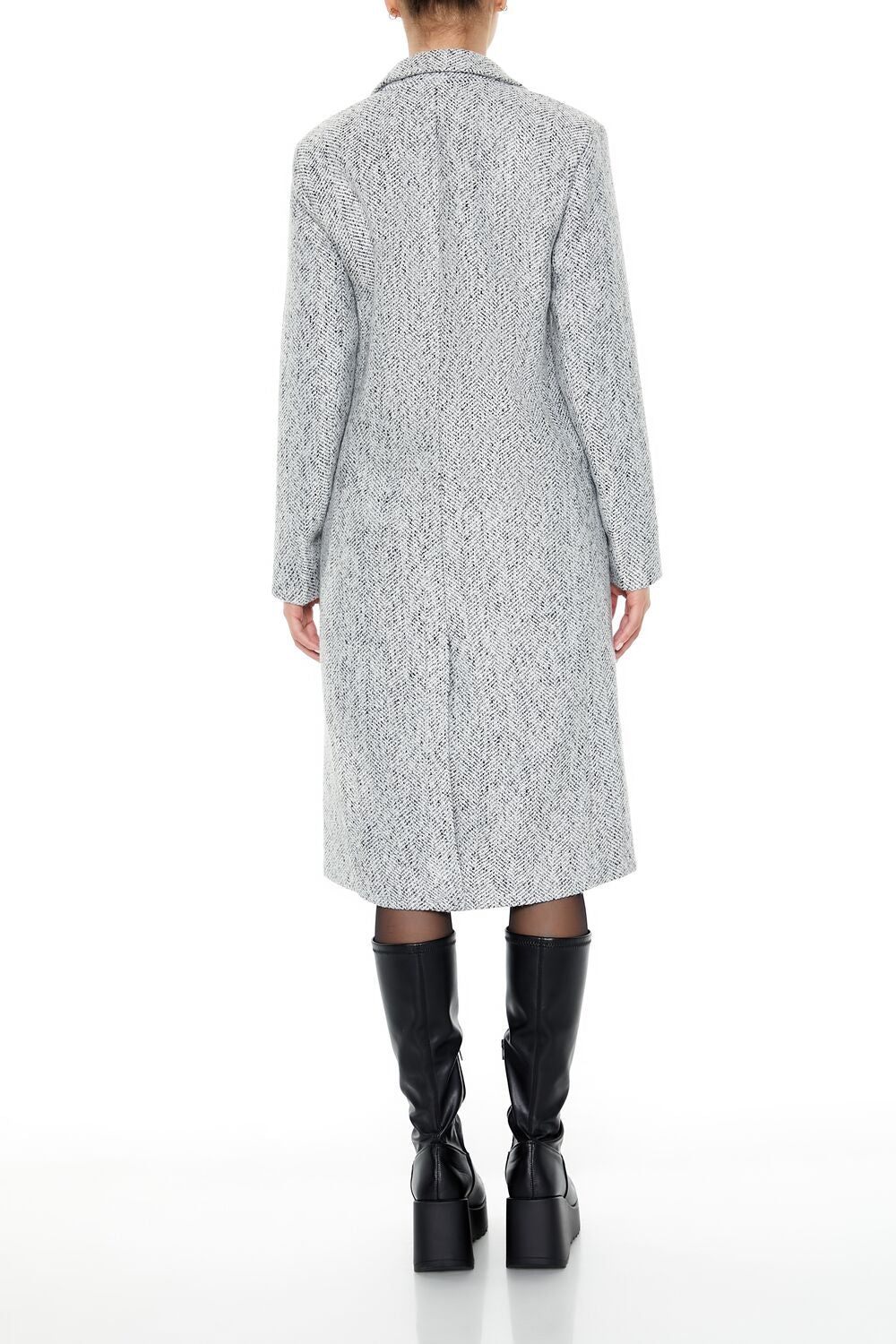  Forever 21 Herringbone Double-Breasted Coat - grey-multi-swatch - Bonton