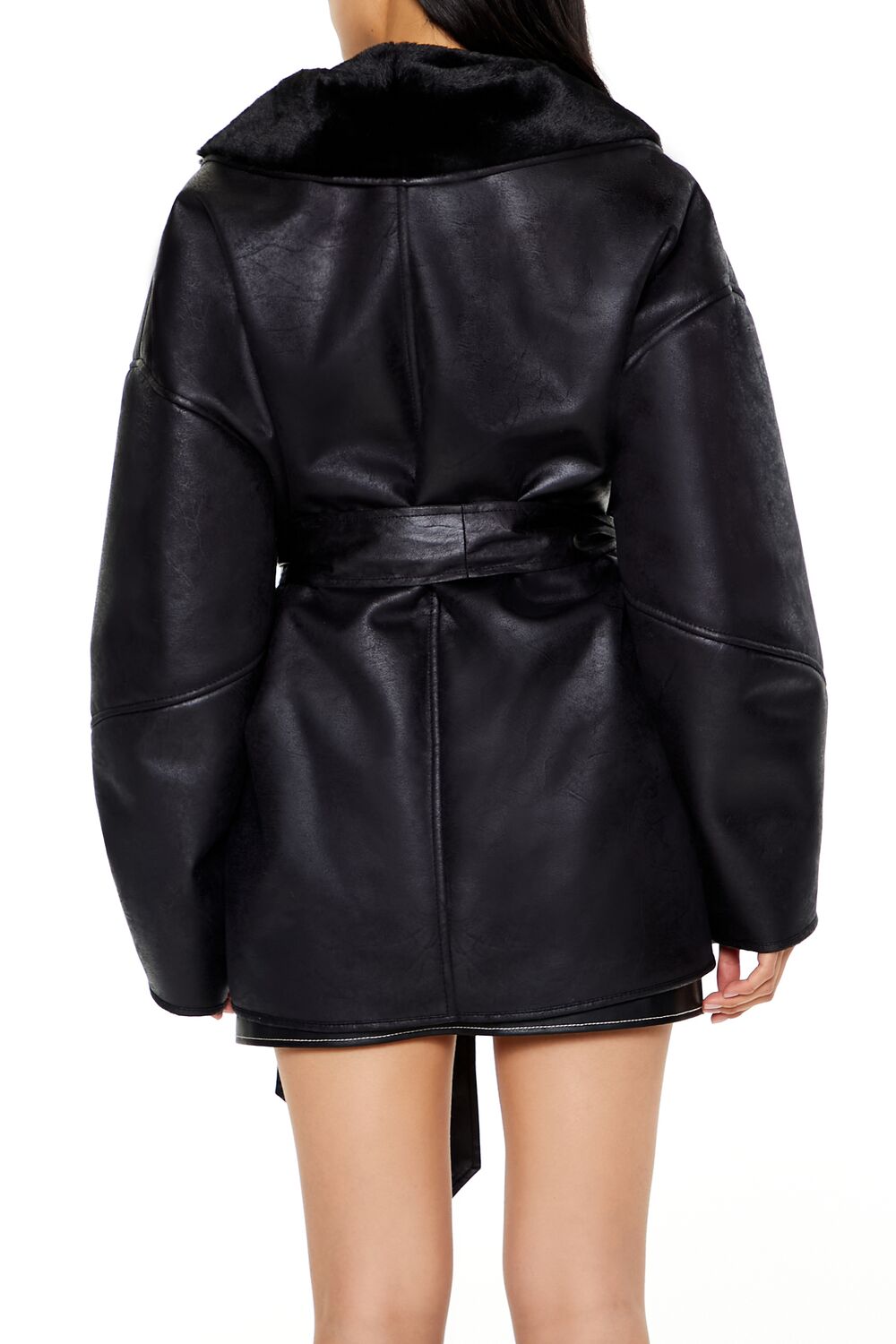 Forever 21 Faux Leather & Fur Trench Coat - black-swatch - Bonton