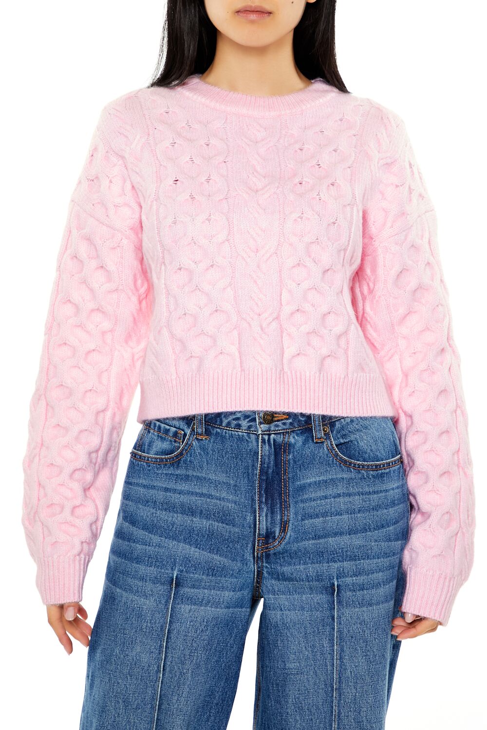 Forever 21 Cable & Honeycomb Knit Sweater - seashell pink - Bonton