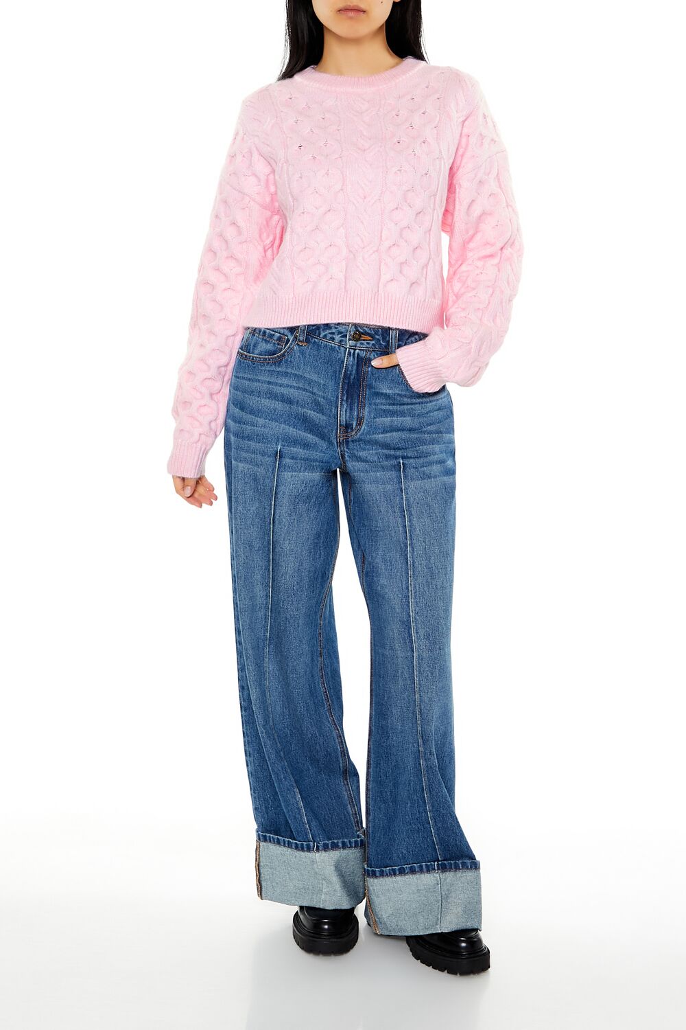  Forever 21 Cable & Honeycomb Knit Sweater - seashell pink - Bonton