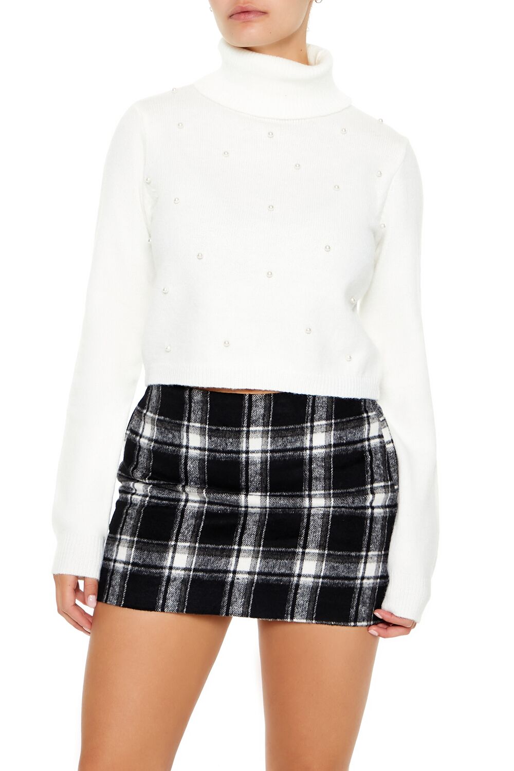  Forever 21 Faux Pearl Turtleneck Sweater - white - Bonton
