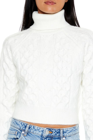 Cropped Cable Knit Turtleneck Sweater