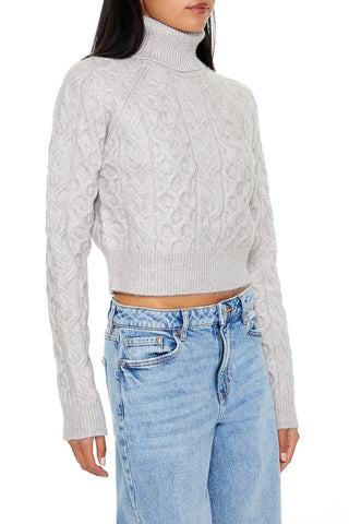 Cropped Cable Knit Turtleneck Sweater