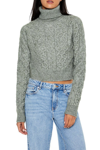Cropped Cable Knit Turtleneck Sweater