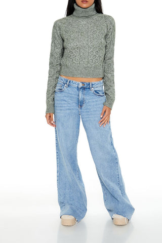 Cropped Cable Knit Turtleneck Sweater