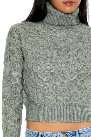 Cropped Cable Knit Turtleneck Sweater