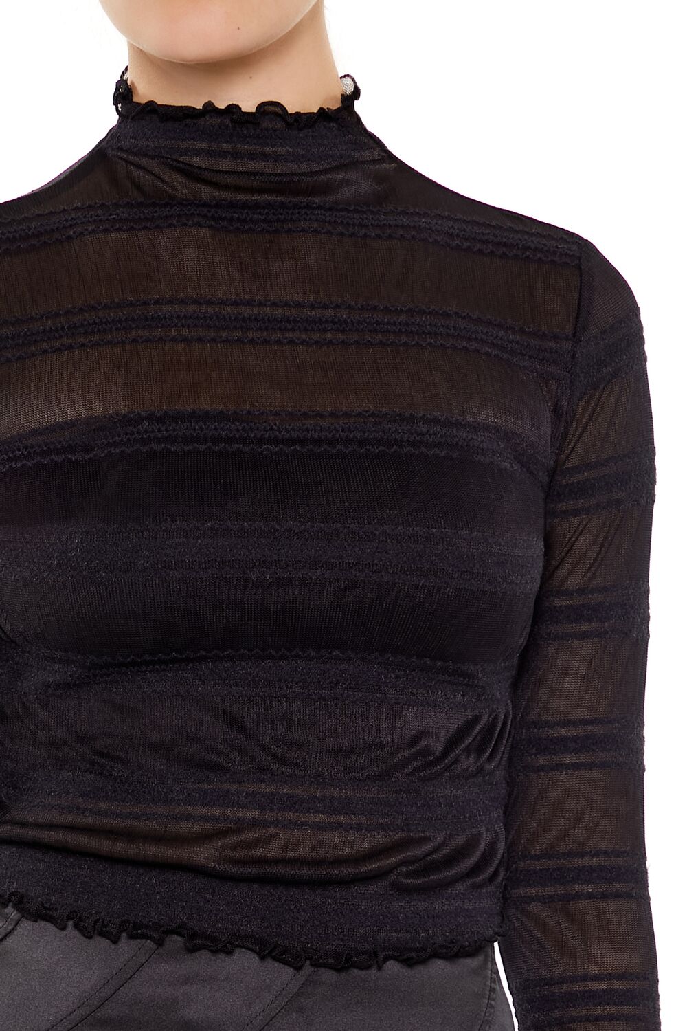  Forever 21 Shadow-Striped Crop Top - black - Bonton