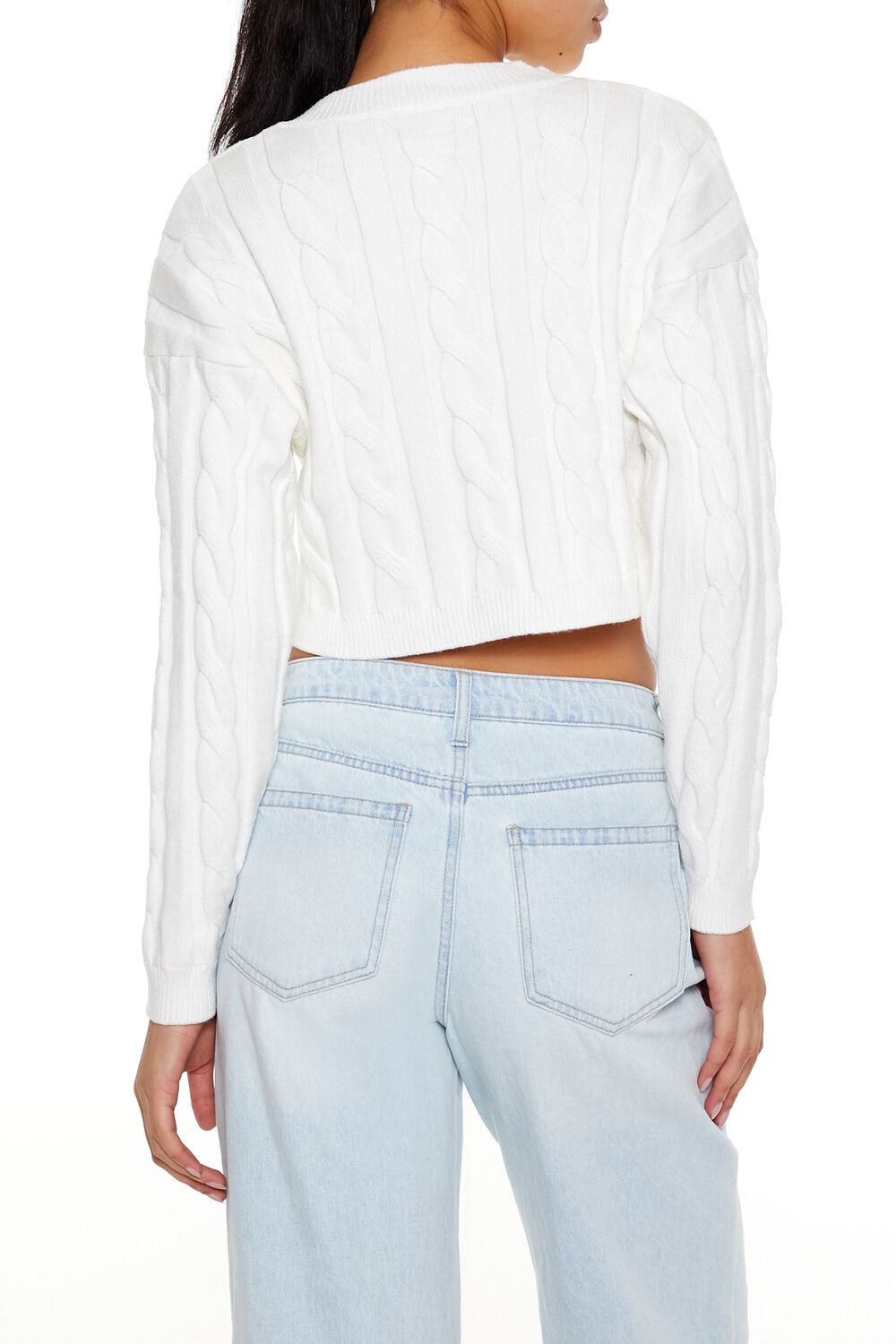  Forever 21 Cropped Cable Knit Sweater - white - Bonton