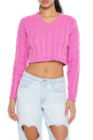 Cropped Cable Knit Sweater