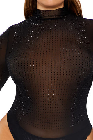 Plus Size Mesh Rhinestone Bodysuit