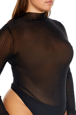 Plus Size Mesh Rhinestone Bodysuit