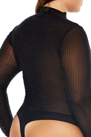 Plus Size Mesh Rhinestone Bodysuit