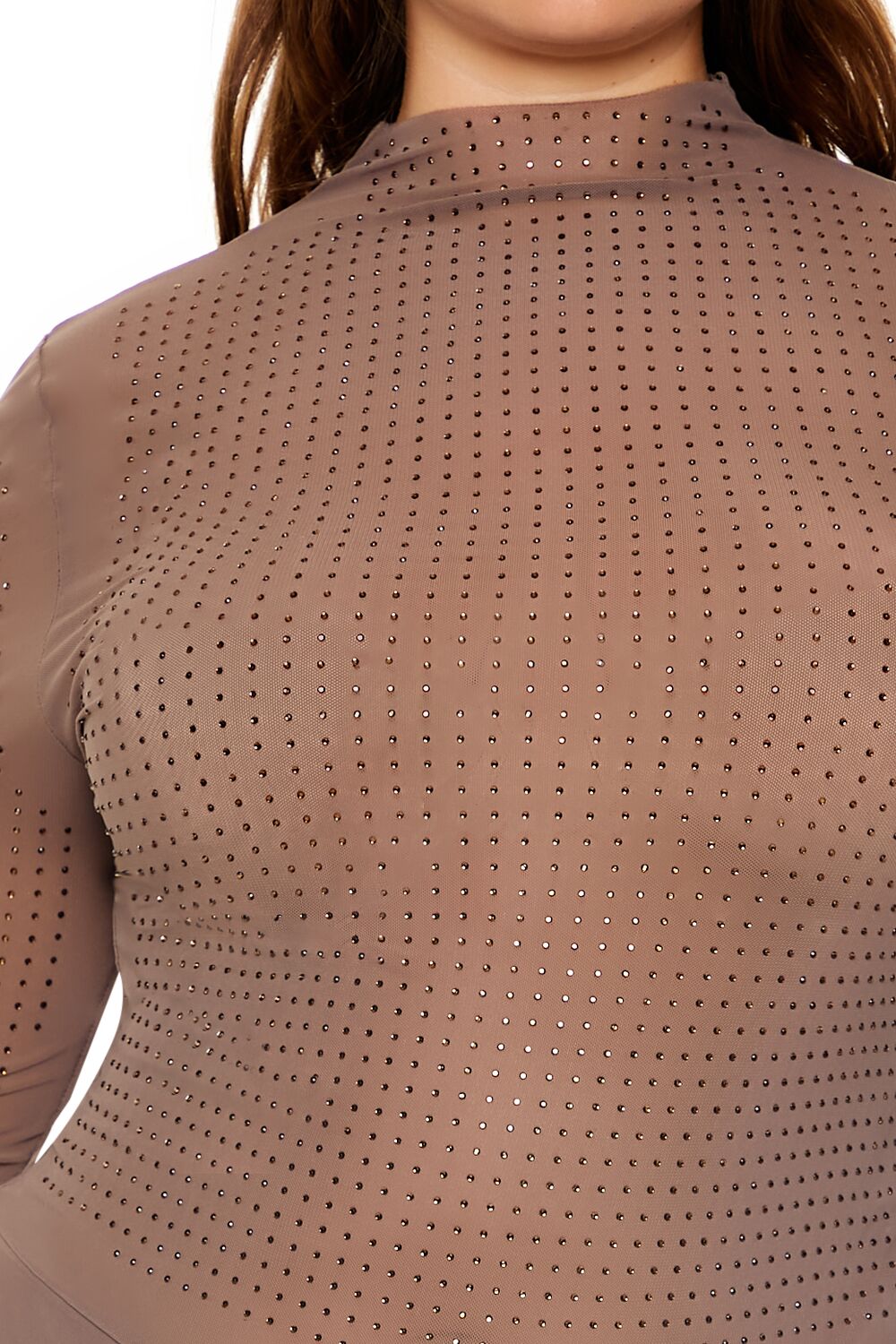  Forever 21 Plus Size Mesh Rhinestone Bodysuit - black - Bonton