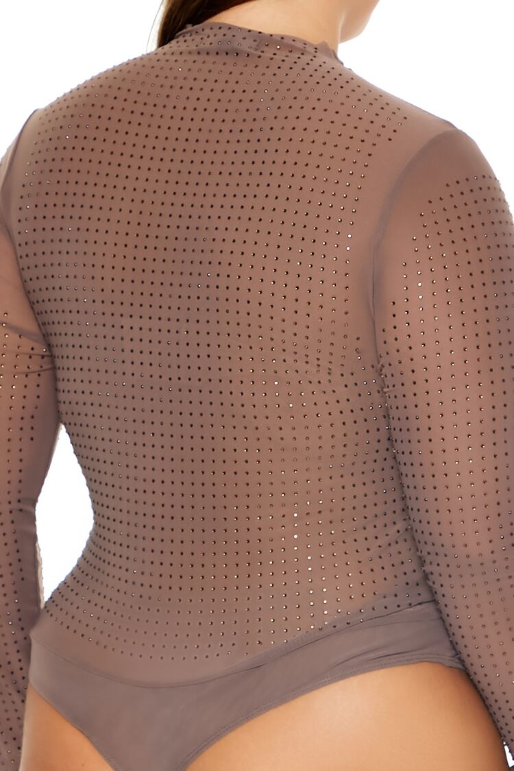  Forever 21 Plus Size Mesh Rhinestone Bodysuit - black - Bonton