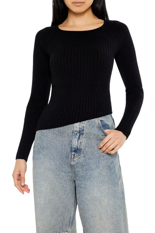 Asymmetrical Ribbed Knit Sweater