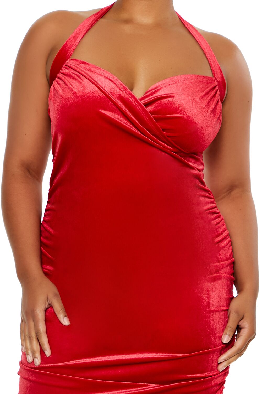 Plus Size Velvet Halter Mini Dress in Dark-red-swatch | Size: 2X by Bonton Plus Size Velvet Halter Mini Dress in Dark-red-swatch | Size: 2X by Bonton